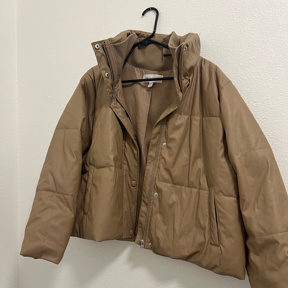 Prologue Women's Brown Faux Leather Puffer Jacket - Size L